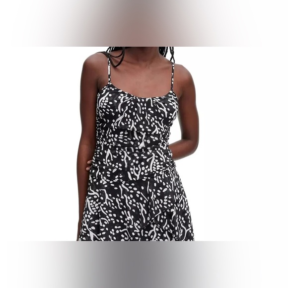 Large dvf target mesh ruched dress Black White coral Patterned Strap short - Picture 13 of 15